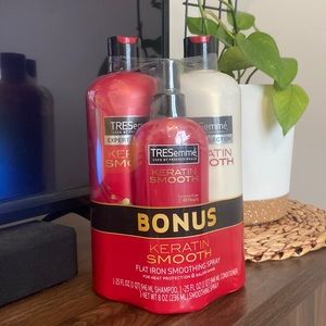 Shampoo and flat iron spray